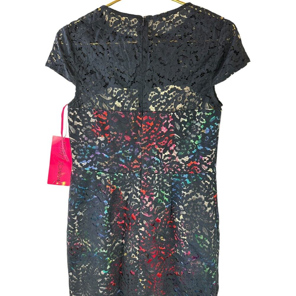 NWT Betsey Johnson Lace Overlay Floral Sheath Dress Navy Floral Women's Size 8 - Picture 7 of 13